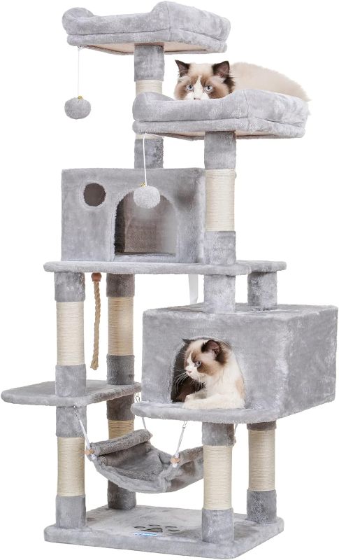 Photo 1 of **NONREFUNDABLE**FOR PARTS OR REPAIR**SEE NOTES**
Hey-brother Multi-Level Cat Tree Condo Furniture with Sisal-Covered Scratching Posts, 2 Plush Condos, Perch Hammock for Kittens, Cats and Pets, Light Gray MPJ020-SW 19.7"×15.0"×57.1" Light Gray