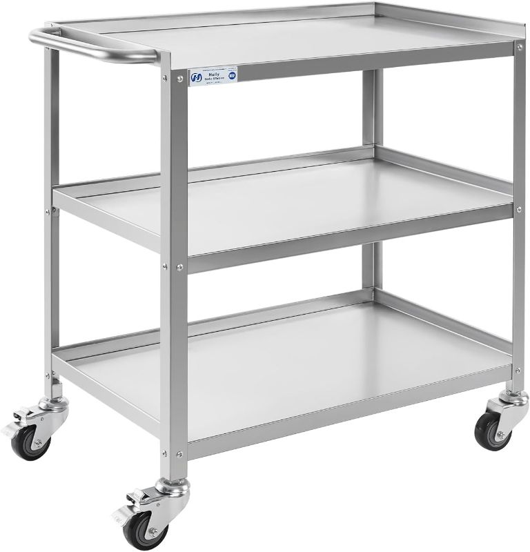 Photo 1 of ***USED - DAMAGED - SCRATCHED AND BENT - LIKELY MISSING PARTS - SEE PICTURES***Hally Stainless Steel Utility Hally Stainless Steel Utility Cart 3 Tier NSF Commercial Heavy Duty Metal Mobile Food Rolling Cart with Handle and Wheels for Kitchen, Restaurant,