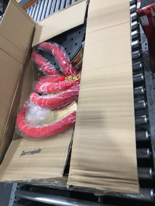 Photo 1 of Stainless Steel Stanchion Post Queue 5 ft Red Velvet Rope Red Carpet Ropes and Poles Crowd Control Barriers Sand Injection Hollow Base and Velvet Ropes Set for Party Supplies (12 Pieces)