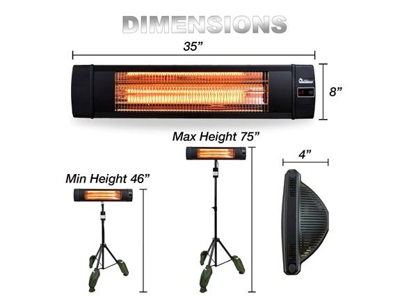 Photo 1 of Dr Infrared Heater DR-338 Carbon Infrared Patio Heater with Tripod, Black & UltraPro 25 Ft Extension Cord, 3-Outlet Power Strip, Double Insulated, Grounded, Heavy Duty, 16 Gauge, General Purpose Heater 