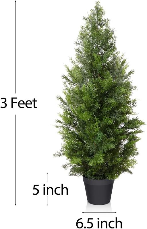 Photo 3 of (READ FULL POST) LOMANTO Outdoor Artificial Topiary Cedar Tree Fake Tree 4Ft UV Rated Potted Plants for Porch Decor Faux Pine Tree for Perfect Housewarming Gift 1Pack 1 4 Ft