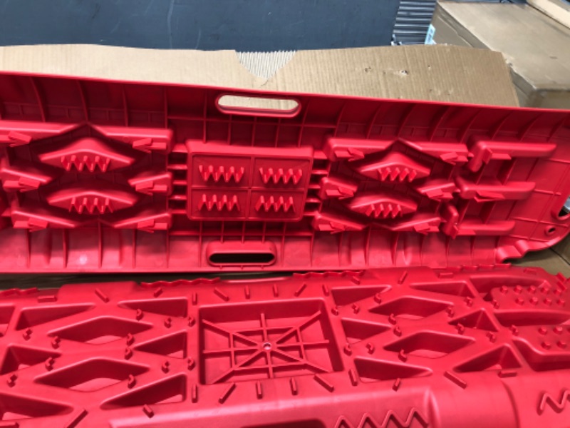 Photo 2 of BUNKER INDUST Offroad Traction Boards with Jack Lift Base, Mud Sand Tracks Snow Tire Traction Mat Recovery Ramp for 4X4 Jeep Truck SUV ATV UTV Pair Red Traction Pads Red Traction Tracks with Jack Base