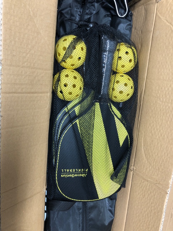 Photo 1 of AboveGenius Pickleball Set with Net(17 FT), Pickleball Paddles Set of 1 2 3 4, Portable Pickleball Net for Driveway, 4 Outdoor Indoor Pickleball Balls, 1 Storage Bag, 1 Carry Bag, 1 Court Marker Yellow