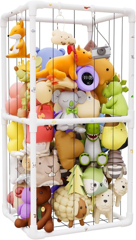 Photo 1 of HAIDAIYA Extra Large Plush Stuffed Animal Storage Zoo Holder Standing, Kids Toy Storage Organizer Shelves Basket with Nets for Stuffed Animals, Play Room Decor Corner Toy Box Storage. (Thicker Tube)