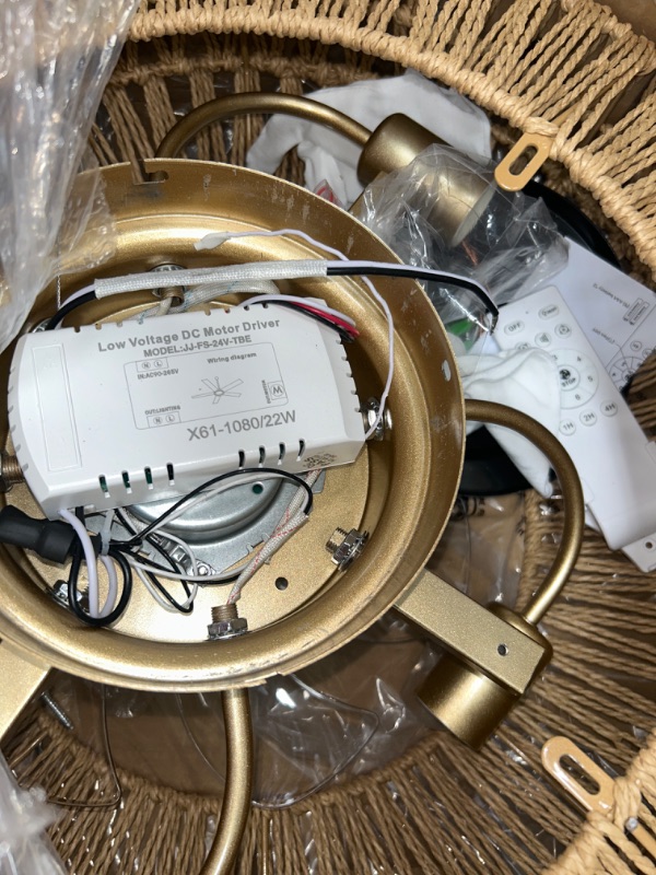 Photo 6 of ***USED - LIKELY MISSING PARTS - UNABLE TO VERIFY FUNCTIONALITY***
Gutenliter 20" Woven Caged Low Profile Bladeless Ceiling Fan with Light and Remote, Farmhouse Flush Mount Boho Ceiling Fans Light, Enclosed Industrial Ceiling Fan 6 Speed Reversible w/ 4 b