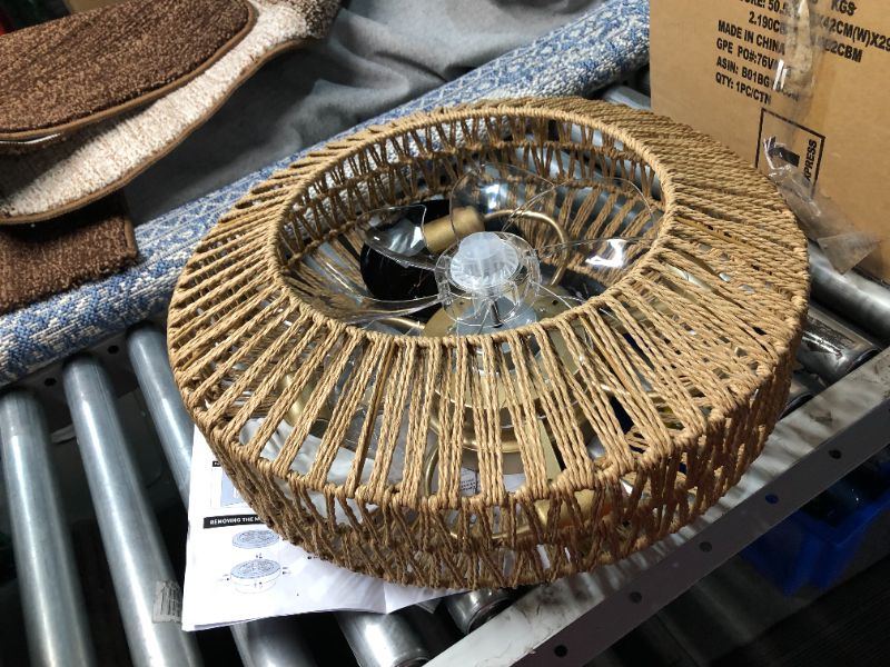 Photo 2 of ***USED - LIKELY MISSING PARTS - UNABLE TO VERIFY FUNCTIONALITY***
Gutenliter 20" Woven Caged Low Profile Bladeless Ceiling Fan with Light and Remote, Farmhouse Flush Mount Boho Ceiling Fans Light, Enclosed Industrial Ceiling Fan 6 Speed Reversible w/ 4 b