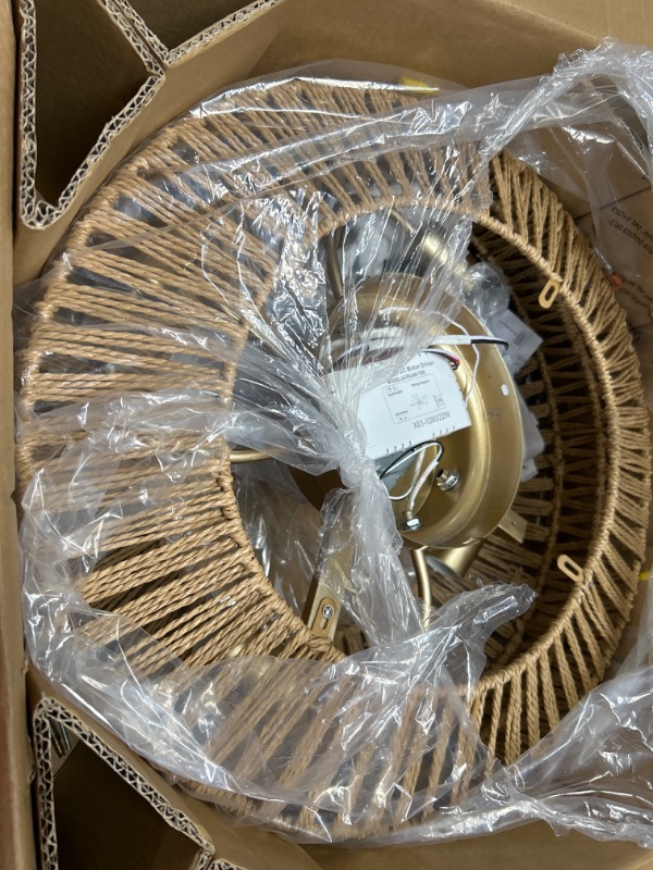 Photo 5 of ***USED - LIKELY MISSING PARTS - UNABLE TO VERIFY FUNCTIONALITY***
Gutenliter 20" Woven Caged Low Profile Bladeless Ceiling Fan with Light and Remote, Farmhouse Flush Mount Boho Ceiling Fans Light, Enclosed Industrial Ceiling Fan 6 Speed Reversible w/ 4 b