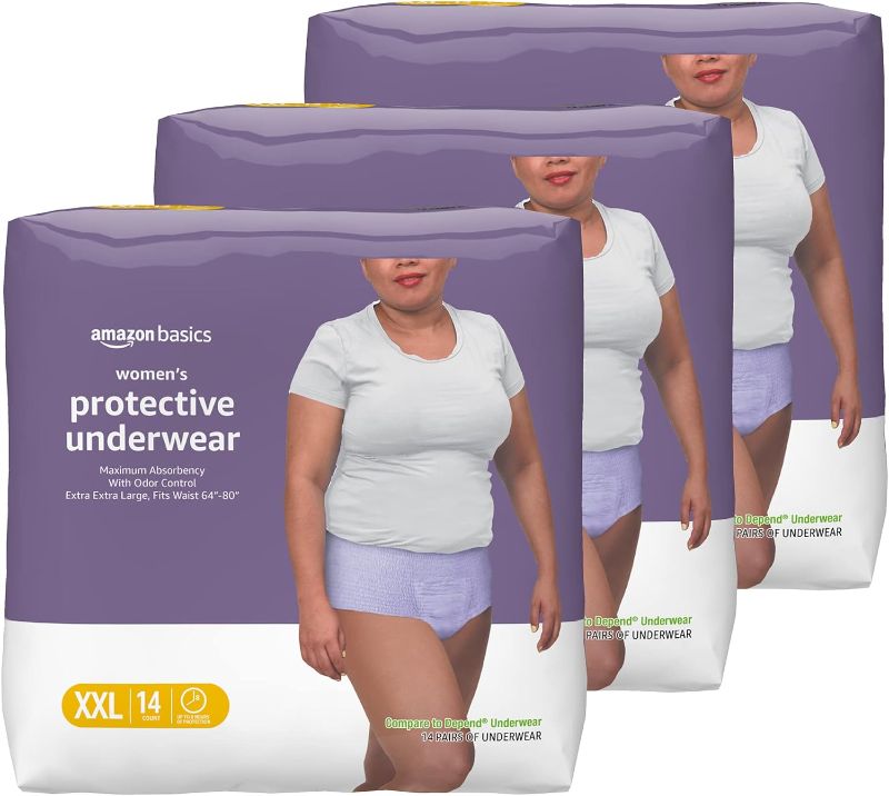 Photo 1 of Amazon Basics Incontinence & Postpartum Underwear for Women, Maximum Absorbency, 2X Large, 14 Count, Lavender (Previously Solimo) 2X-Large (14 Count) (Pack of 3)