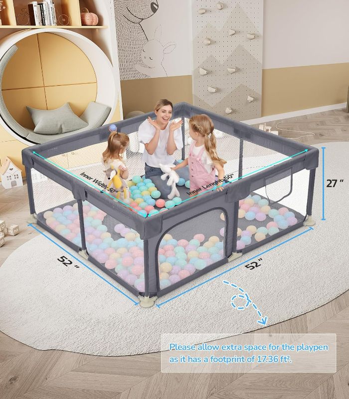 Photo 3 of (NON-REFUNDABLE) Dripex Baby Playpen, 50"×50" Play Pens for Babies and Toddlers, Safe Anti-Fall Play Yard with Gates, Baby Fence with Breathable Mesh, Indoor & Outdoor Kids Activity Center,