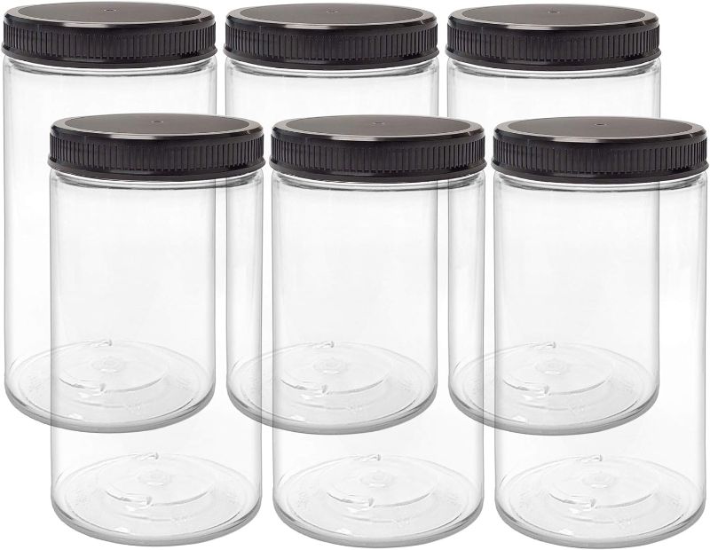 Photo 1 of ljdeals 32 oz Clear Plastic Jars with Lids, Storage Containers, Wide Mouth PET Mason Jars, Pack of 6, BPA Free, Food Safe, Made in USA
