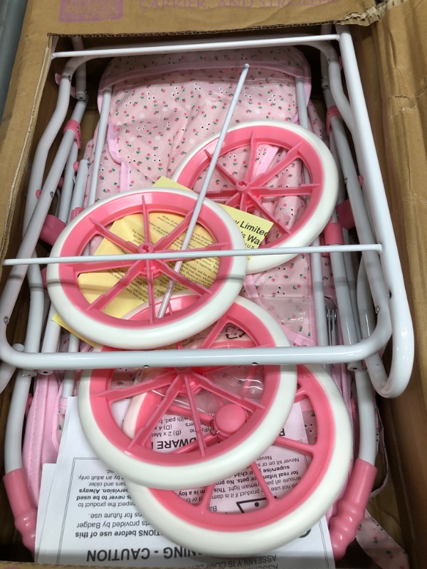 Photo 1 of Badger Basket Pink Rosebud 3-in-1 Doll Pram, Carrier, and Stroller (fits American Girl Dolls)