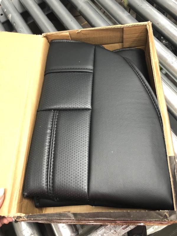 Photo 2 of Leader Accessories 2pcs Leather Car Seat Cushions Non-Slip Black Front Seat Covers Mat Pad for Cars General Cushion Black