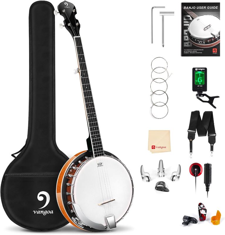 Photo 1 of ***DAMAGED - PART THAT HOLDS STRINGS IS BROKEN - SEE PICTURES***
Vangoa Banjo 5 String Full Size Beginner Banjo Kit Remo Head Mahogany Resonator Banjo Closed Back with Premium Bag for Adults Teens Starters