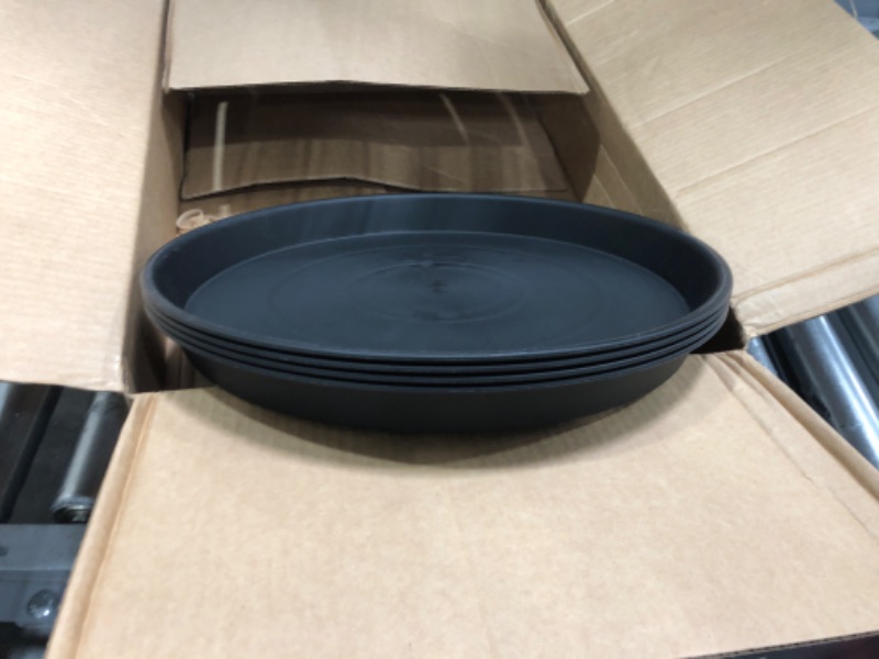 Photo 2 of 4 Pack of 16 inch Plant Saucer (13.5" Base), Heavy Duty Plastic Plant Tray for Pots, Flower Water Trays for Indoors, Bird Bath Bowls, Plant Drip Saucers for Planter 14"/15"/16" (Black) 16" (4 pack) Black