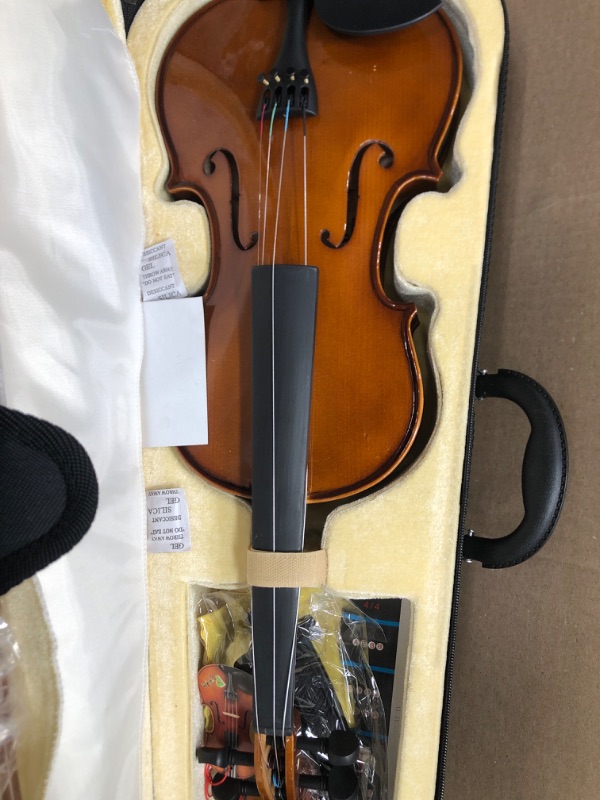 Photo 2 of **SEE NOTES** Poseidon Violin for Beginners, Kids Adults Beginner Kit For Student Black Solidwood Spruce Stringed Musical Instruments with Hard Case, Extra Bows, Extra Strings, Shoulder Rest, Rosin, Clip-on Tuner 4/4 brown