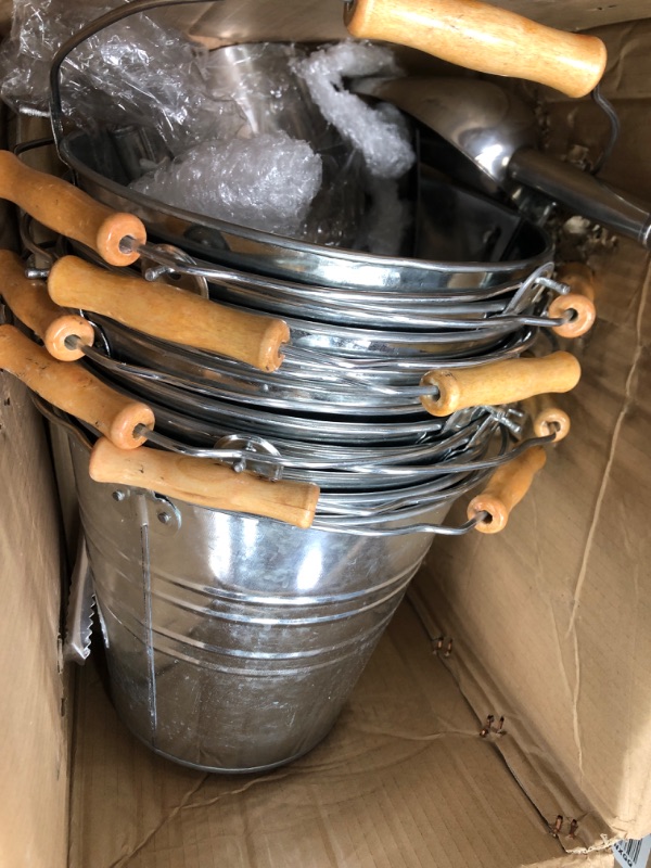 Photo 2 of 18 Pcs 8 L Beer Bucket Galvanized Metal Ice Bucket 9.4 x 8.6 x 6.5 Inch Large Pail Tin Silver with Handle Stainless Steel Shovels and Tongs Metal Pail for Christmas Party Kitchen Indoor Outdoor