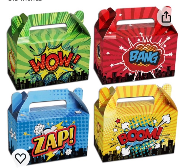 Photo 1 of 12 Pack Hero Party Favor Boxes Hero Theme Happy Birthday Treat Boxes Candy Goodies Valentine's Day Gift Boxes Baby Shower Boys Girls Birthday Party Decorations Supplies 6 x 3 x 5.5 Inches