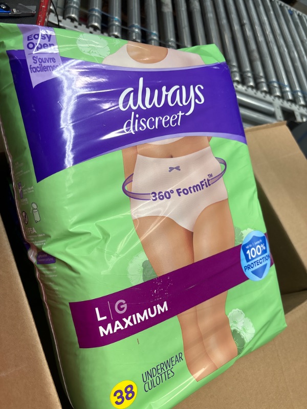 Photo 2 of Always Discreet Adult Incontinence Underwear for Women and Postpartum Underwear, up to 100% Bladder Leak Protection, L Maximum, 76 Count (Packaging May Vary) Large (76 Count) 76