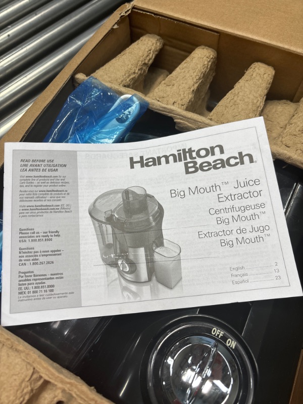 Photo 2 of ***SEE NOTES*** Hamilton Beach Juicer Machine, Big Mouth Large 3” Feed Chute for Whole Fruits and Vegetables, Easy to Clean, Centrifugal Extractor, BPA Free, 800W Motor, Black 800W Motor Black