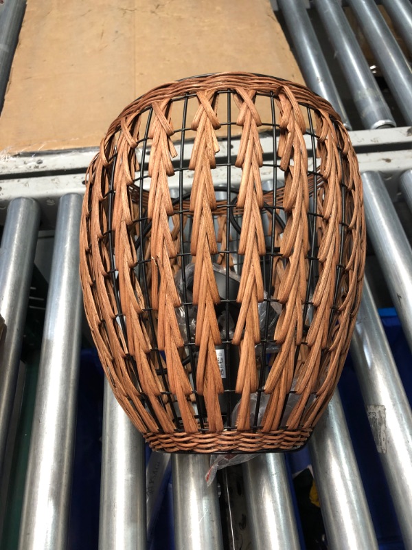 Photo 5 of ***DAMAGED - SEE PICTURES - NO BULB - UNABLE TO TEST***
Globe Electric 60750 1-Light Pendant Light, Brown Woven Rattan Shade, Black Hanging Cord, E26 Base Socket, Kitchen Island, Pendant Light Fixture, Adjustable Height, Home Décor Lighting, Pendant Lamp 