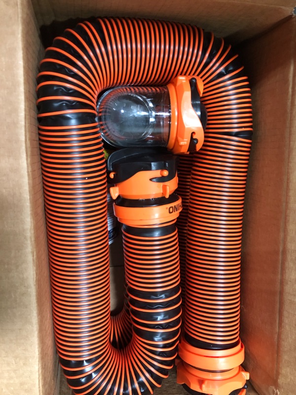 Photo 2 of Camco RhinoEXTREME 20ft RV Sewer Hose Kit, Includes Swivel Fitting and Translucent Elbow with 4-In-1 Dump Station Fitting, Crush Resistant, Storage Caps Included - 39867