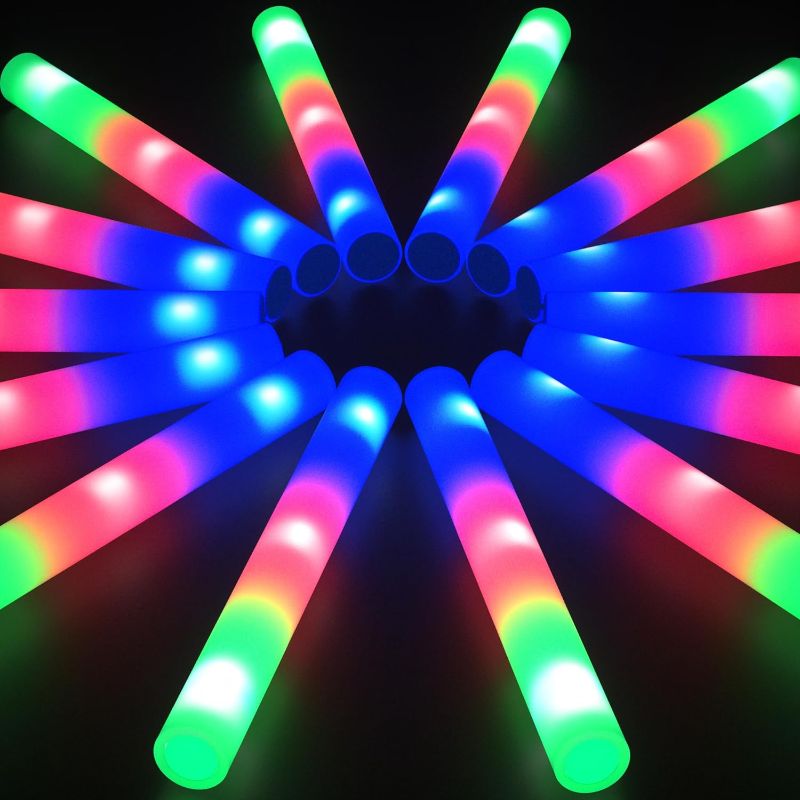 Photo 1 of 50Pcs Foam Glow Sticks Bulk Party Pack, 16‘’Big Led Light Up Foam Sticks with 3 Flashing Effect, Glow in The Dark Party Supplies Favors for Wedding, Adults/Kids Birthday, Disco Dance Floor Party, DJ
