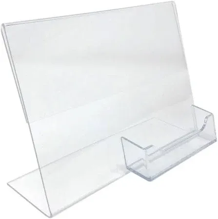 Photo 1 of Pcs Acrylic Slanted Sign Holder with Business Card Holders Clear Display Stand Flyer Stand with Gift Card Holder Slanted Paper Holder for Office Table Advertisement Brochure