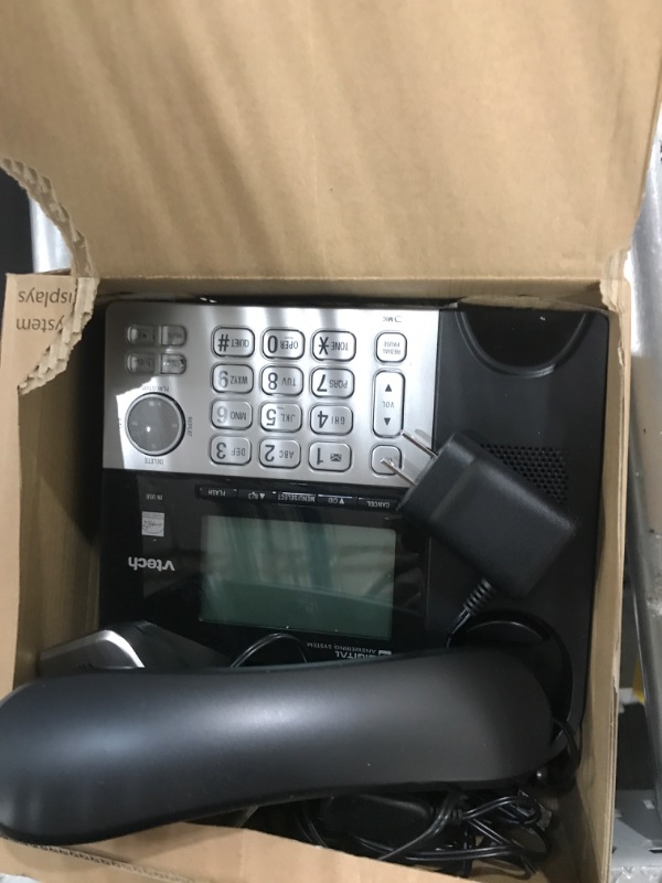 Photo 2 of VTECH VG208 DECT 6.0 Corded/Cordless Phone for Home with Answering Machine, Call Blocking, Caller ID, Large Backlit Display, Duplex Speakerphone, Intercom, Line-Power (Silver/Black) 1 Handset