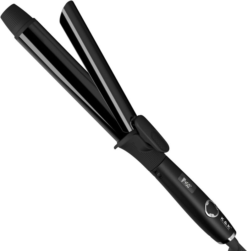 Photo 1 of 1 1/4 Inch Curling Iron with Clipped Tourmaline Ceramic Barrel Professional 1.25 Inch Hair Curler up to 450°F Dual Voltage for Traveling 60 Mins Auto Off Suit for Different (Black, 1.25 Inch)
