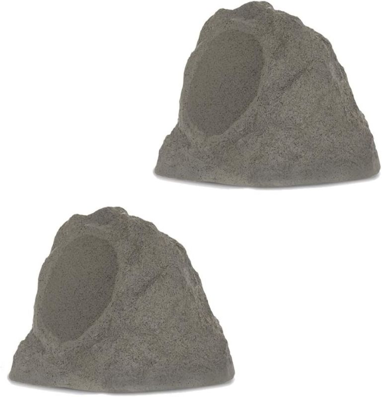 Photo 1 of Theater Solutions by Goldwood B63GR Wireless Rechargeable Bluetooth Outdoor 6.5 Inch Rock Speaker System – Slate Gray, Set of 2, 200 Watts