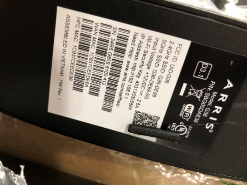 Photo 2 of ARRIS Surfboard G36 DOCSIS 3.1 Multi-Gigabit Cable Modem & AX3000 Wi-Fi Router | Comcast Xfinity, Cox, Spectrum| Four 2.5 Gbps Ports | 1.2 Gbps Max Internet Speeds | 4 OFDM Channels | 2 Year Warranty Cable Modem Router - DOCSIS 3.1 Gigabit