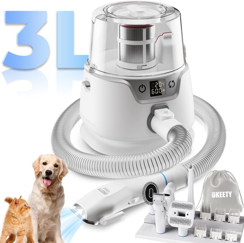 Photo 1 of Ukeety Pet Grooming Vacuum,Dog Grooming Kit with 6 Pet Grooming Tools Pet Hair Vacuum with Dog Hair Clipper Low Noise Dog Hair Dryer Pet Hair Remover for Dogs Cats,3L Dust Cup