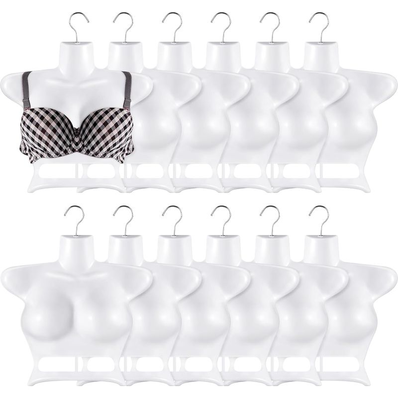 Photo 1 of 12 Pcs Hanging Mannequin Torso Female Mannequin Hanger Women Body Torso Dress Form Plastic Hollow Back Upper Torso Mannequin Women Clothes Showing Rack for Retail and Shop, White