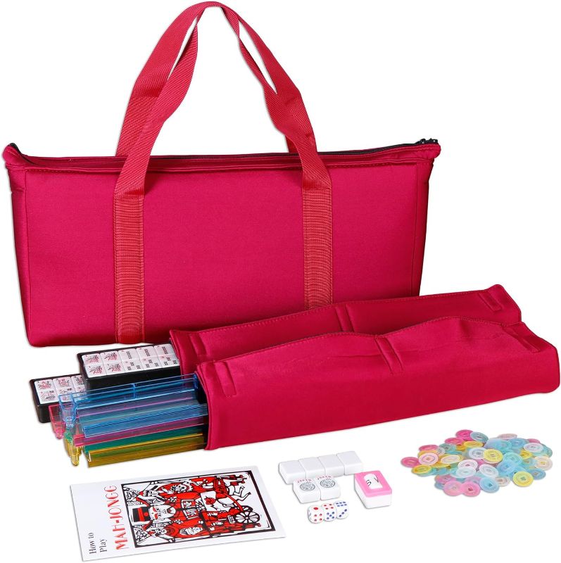 Photo 1 of F2C American Mah Jongg Mahjong Set 166 Tiles, 4 Colors All-in-One Rack/Pushers, Red Paisley Soft Bag and Accessories –Classic Full Size Complete Mahjongg Mah Jong Set
