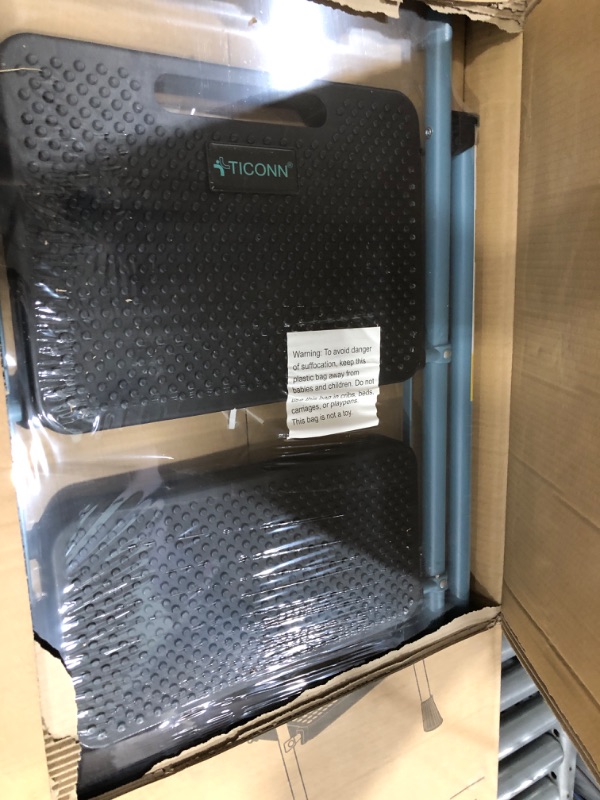 Photo 1 of TICONN 3 Step Ladder, Heavy Duty Foldable Step Stool, 330lbs Rated Portable Steel Folding Stool with Wide Anti-Slip Steps and Handgrip for Household Garage Storage (Blue)