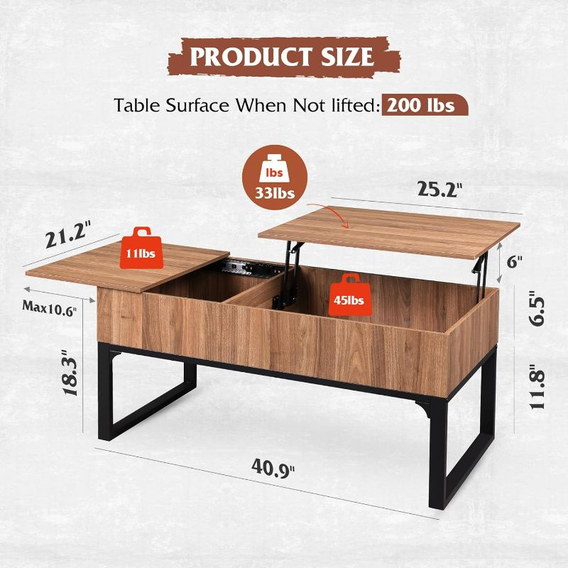 Photo 4 of (NON-REFUNDABLE) WLIVE Lift Top Coffee Table for Living Room,Modern Wood Coffee Table with Storage,Hidden Compartment and Drawer for Apartment, Home, Retro, Walnut Oak.