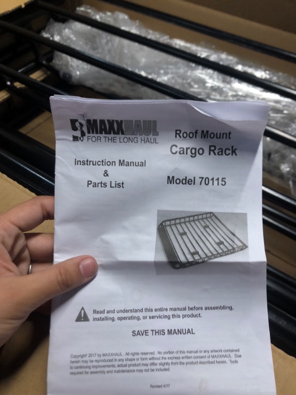 Photo 4 of MaxxHaul 70115 46" x 36" x 4-1/2" Roof Rack Rooftop Cargo Carrier Steel Basket, Car Top Luggage Holder for SUV and Pick Up Trucks - 150 lb. Capacity 46" x 35.87" x 4-1/2"