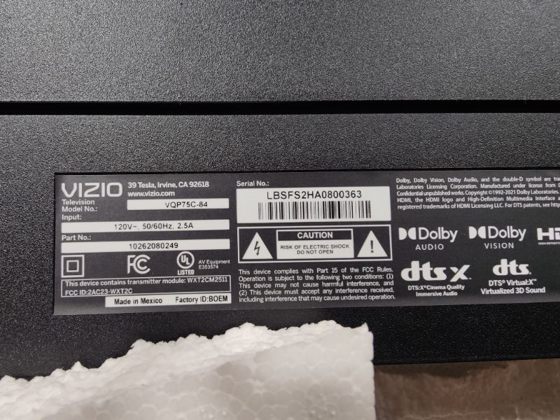 Photo 7 of UNABLE TO TEST*** VIZIO 75-inch Quantum Pro 4K QLED 120Hz Smart TV with 1,000 nits Brightness, Dolby Vision, Local Dimming, 240FPS 1080p PC Gaming, WiFi 6E, Apple AirPlay, Chromecast Built-in (VQP75C-84, New) 75 inch 120Hz - 240Hz