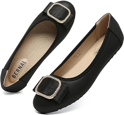 Photo 1 of Bernal Women's Wide Width Comfortable Flat Shoes - Round Toe Classic Cute Bow Metal Buckle Slip on Ballet Flats 6