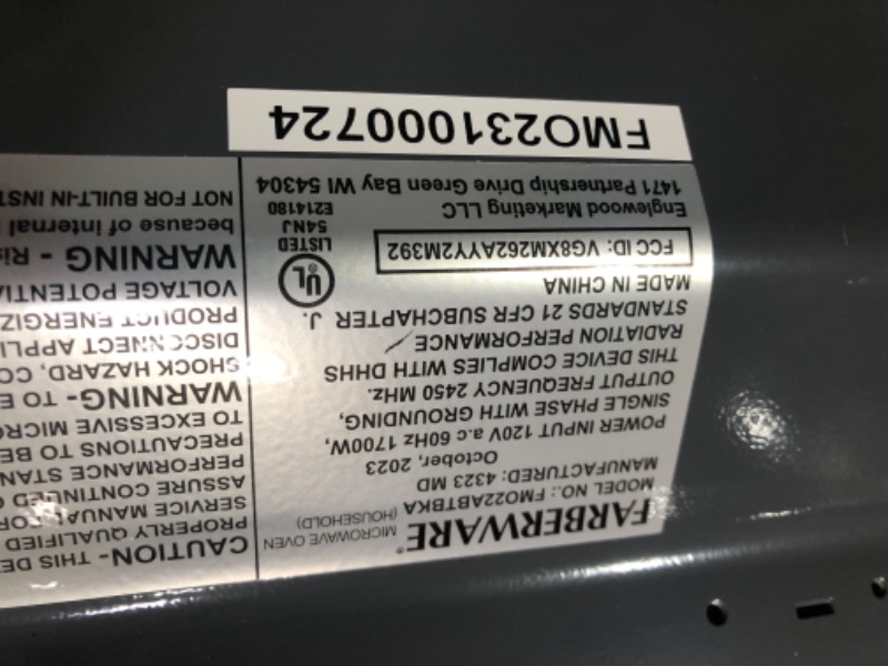 Photo 8 of ***USED - POWERS ON - UNABLE TO TEST FURTHER***
Farberware Countertop Microwave Oven 2.2 Cu. Ft. 1100 Watt, with Smart Sensor Cooking, ECO Mode and LED Lighting, Child Lock, Easy Clean Black Interior, Stainless Steel 2.2 Cu. Ft Stainless Sensor