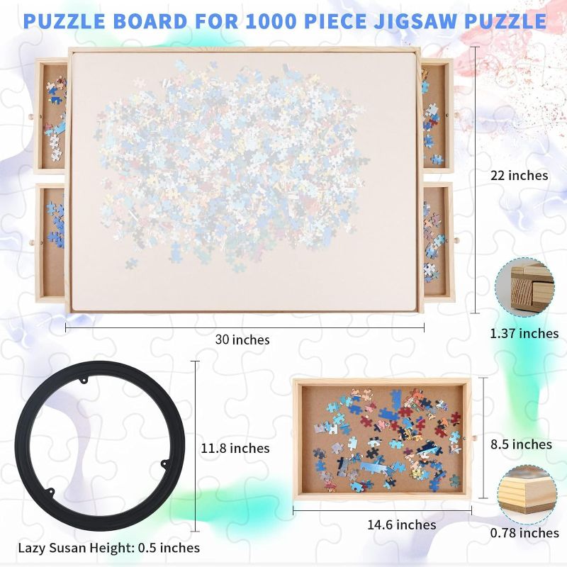 Photo 3 of (NON-REFUNDABLE) WOOD CITY Puzzle Board, 1000 Piece Wooden Jigsaw Puzzle Board with Drawers, 29” x 22” Portable Puzzle Table with Covers and Lazy Susan, Rotating Jigsaw Puzzle Table for Kids and Adults