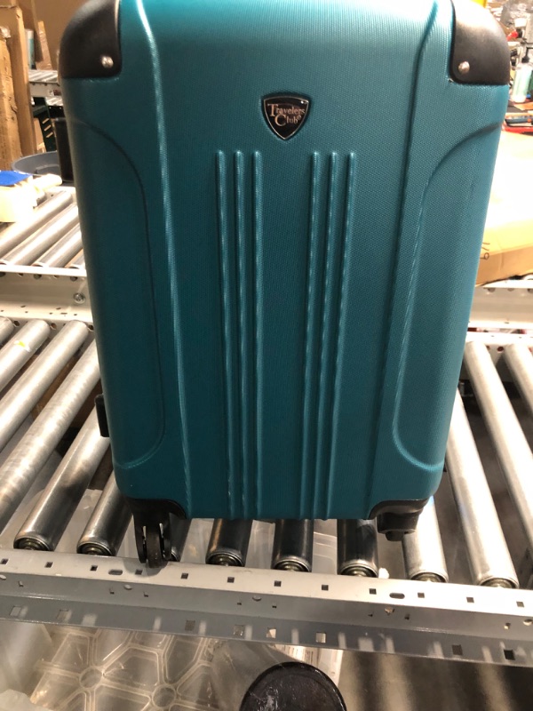 Photo 2 of ***DAMAGED - SCUFFED AND SCRAPED - WHEEL DAMAGED - SEE PICTURES***
Travelers Club Chicago Hardside Expandable Spinner Luggage, Teal, 20" Carry-On Teal 20" Carry-On