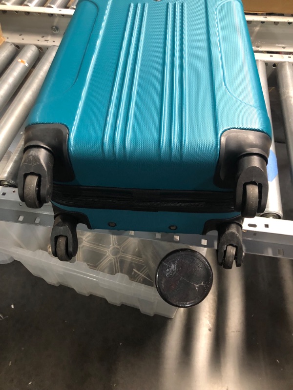 Photo 4 of ***DAMAGED - SCUFFED AND SCRAPED - WHEEL DAMAGED - SEE PICTURES***
Travelers Club Chicago Hardside Expandable Spinner Luggage, Teal, 20" Carry-On Teal 20" Carry-On