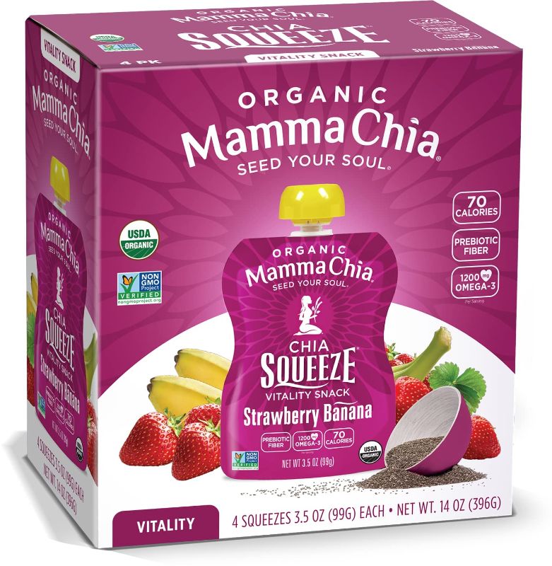 Photo 1 of ***NO RETURNS***Mamma Chia Organic Vitality Squeeze Snack, Strawberry Banana, Chia Pouches. USDA Organic, Non-GMO, Vegan, Gluten Free, and Kosher. Fruit and Vegetables with only 70 Calories, 3.5 Ounce (Pack of 24) 