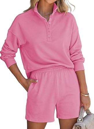 Photo 1 of Aleumdr Women's 2 Piece Outfits Lounge Sets Sweatshirt Loungewear Shorts Set 2023 Fall Pajamas Tracksuit Set Medium Pink