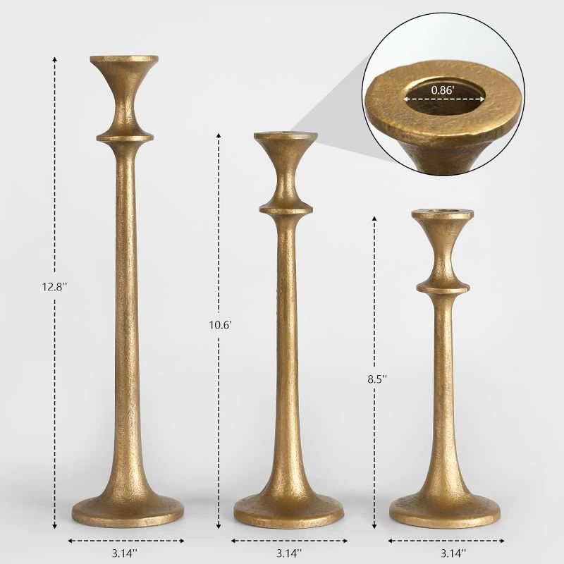 Photo 3 of (READ FULL POST) Iron Taper Candle Holder - Decorative Candle Stand - Candlestick Holder for Wedding, Dinning, Party, Set 3 (GOLD/WHITE)