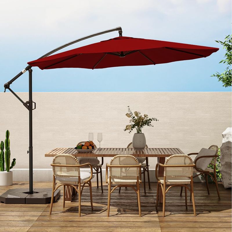 Photo 1 of ***USED - LIKELY MISSING PARTS - UNABLE TO VERIFY FUNCTIONALITY***
wikiwiki Patio Offset Hanging Umbrella 10 FT Cantilever Outdoor Umbrellas w/Infinite Tilt, Fade Resistant Waterproof Solution-Dyed Canopy & Cross Base, for Yard, Garden & Deck, Burgundy