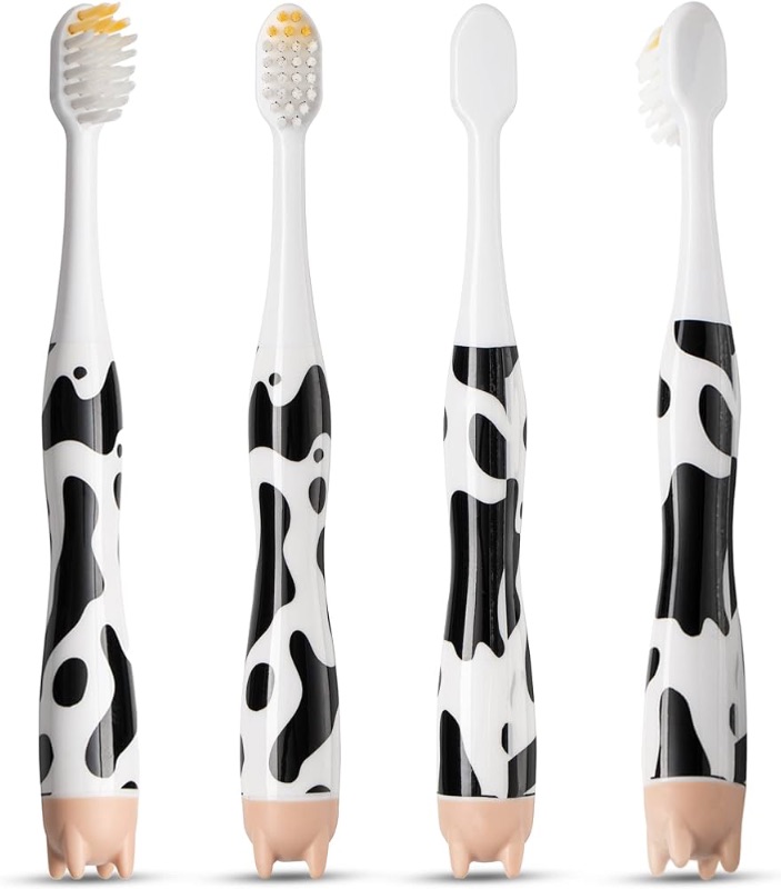 Photo 1 of **TWO PACK**Toddler Toothbrush Age 2-4, Safari Kids Toothbrushes, Toothbrush For Kids, Toothbrush Kids, Childrens Toothbrush, Kids Tooth Brush, Toddler Tooth Brush, Kids Travel Toothbrush For Toddlers (Cow 4Pack)