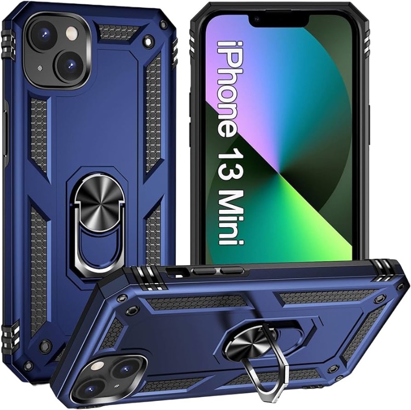 Photo 1 of Case for iPhone 13 Mini Phone Case,iPhone 13 Mini Kickstand Case,Military Grade Shockproof Protective Cell Phone Cover for iPhone 13 Mini Blue Case Men