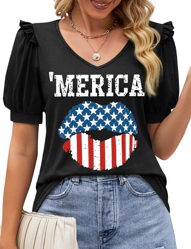 Photo 1 of 4th of July Tops for Women Patriotic Tshirts Red White and Blue Outfits Fourth of July Tops USA American Flag